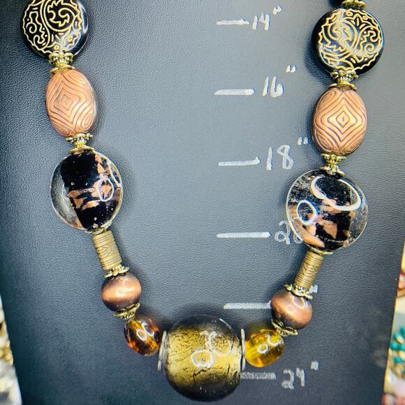 Murano Glass Beaded Statement Necklace Vintage Boho 22" - Picture 7 of 7
